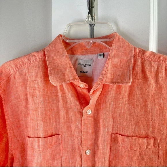 Baird McNutt Linen Short Sleeve Button Down Peach Sz Large Classic Breezy Beach - Picture 7 of 12